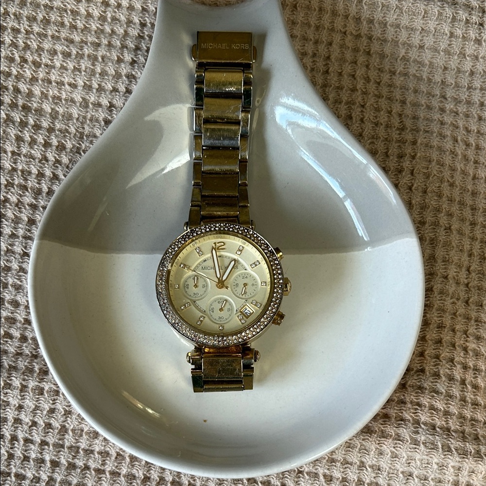 Michael Kors Gold-Tone Watch with Crystal Bezel